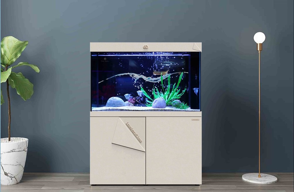 IWISH FA2D Aquarium Accessories Saltwater Fish Tank with Filter Cylinder Pump Light Large Ultra Glass Stand Type